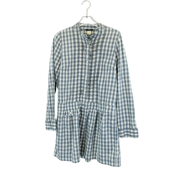 J. Crew Tops - J. CREW Women White Light Blue Shirt Dress 6 SMALL Poplin Checkered Long Sleeve